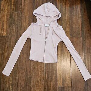 Out From Under Easy Does It Slim Zip Up Hoodie Sweatshirt in Rose